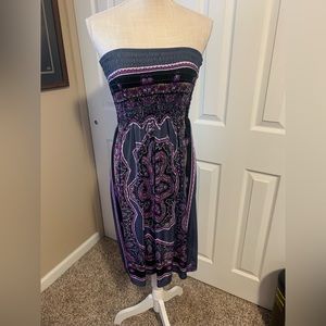 Strapless silky floral dress